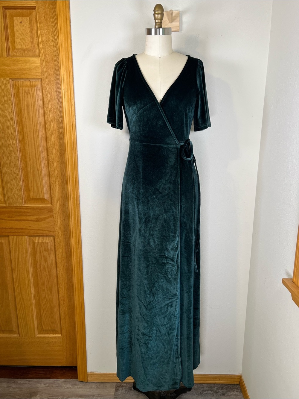 NWT Baltic Born Dark Green Velvet Wrap Maxi Dress size Small